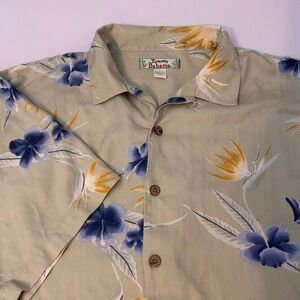 Tommy Bahama Mens L Silk Hawaiian Camp Shirt‎ Tropical Floral Print Short Sleeve